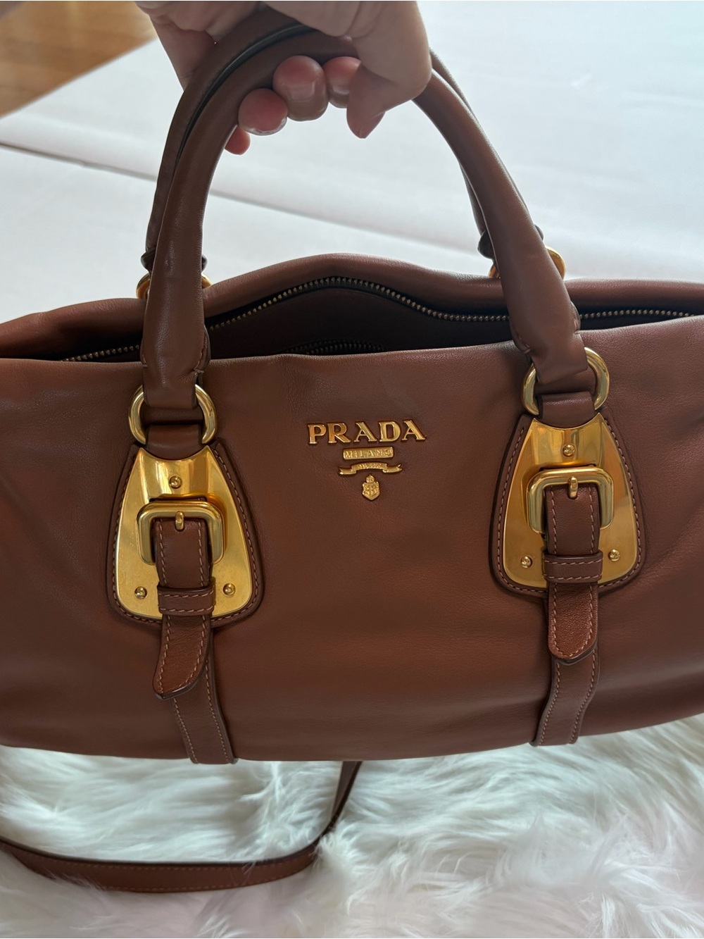 Prada Brown Leather Tote Bag with Adjustable Strap - Picture 3 of 11